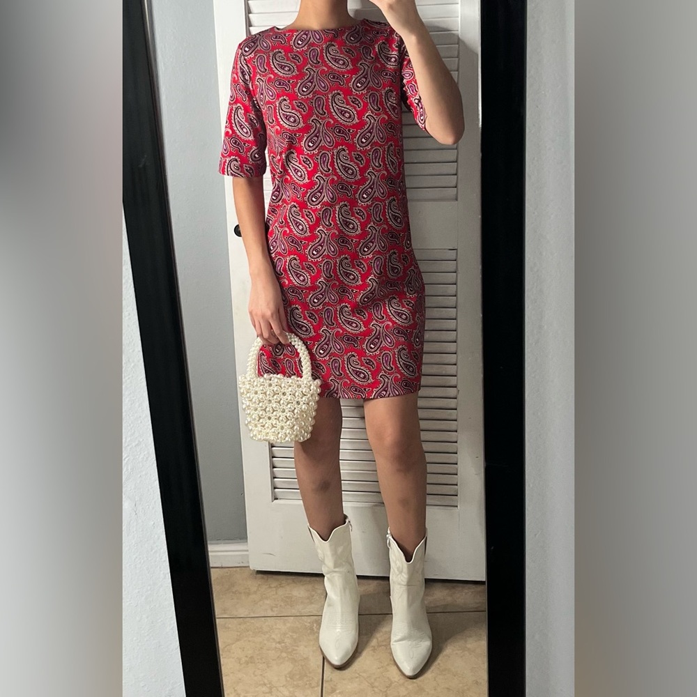Banana republic Red Paisley shift Mini Dress 0| boho festival Western mod artsy